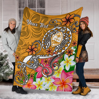Guam Custom Personalised  Premium Blanket- Turtle Plumeria (Gold)