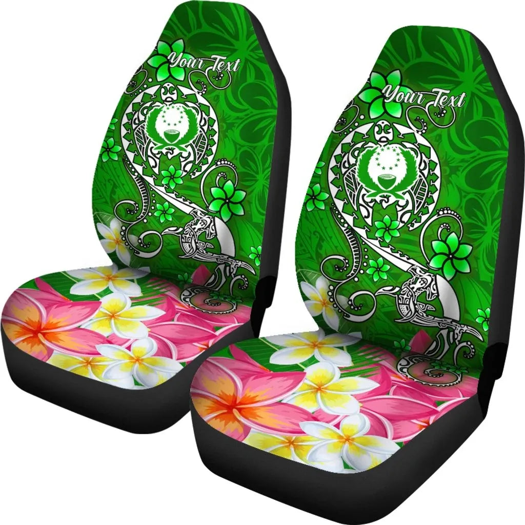 Pohnpei Custom Personalised Car Seat Covers - Turtle Plumeria (Green)