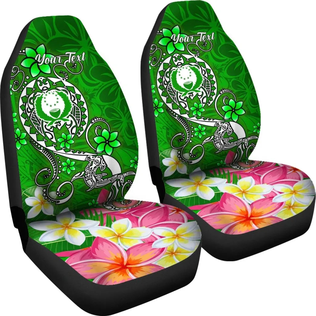 Pohnpei Custom Personalised Car Seat Covers - Turtle Plumeria (Green)