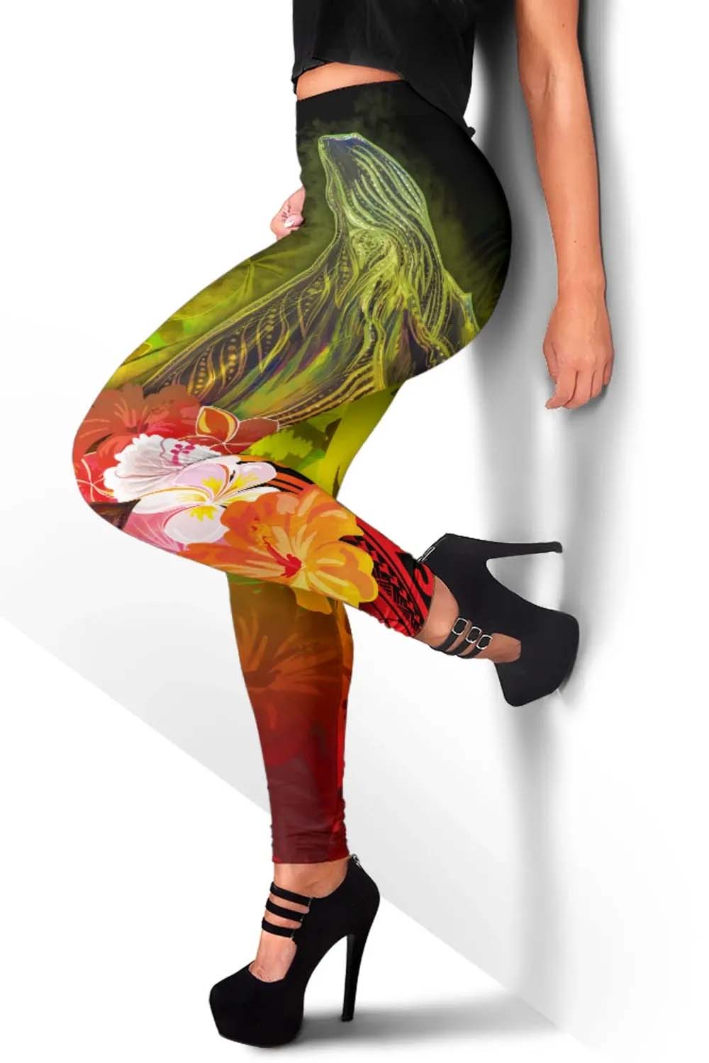 [Custom Personalised] Chuuk Legging - Humpback Whale with Tropical Flowers (Yellow)