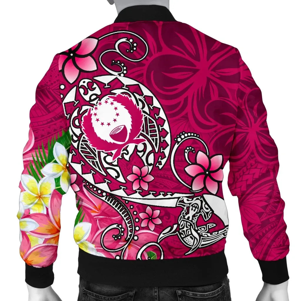 Pohnpei Custom Personalised Bomber Jacket - Turtle Plumeria (Pink)