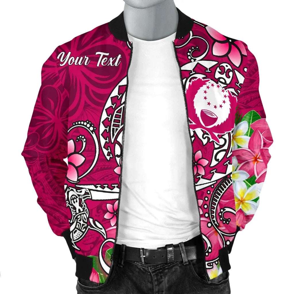 Pohnpei Custom Personalised Bomber Jacket - Turtle Plumeria (Pink)