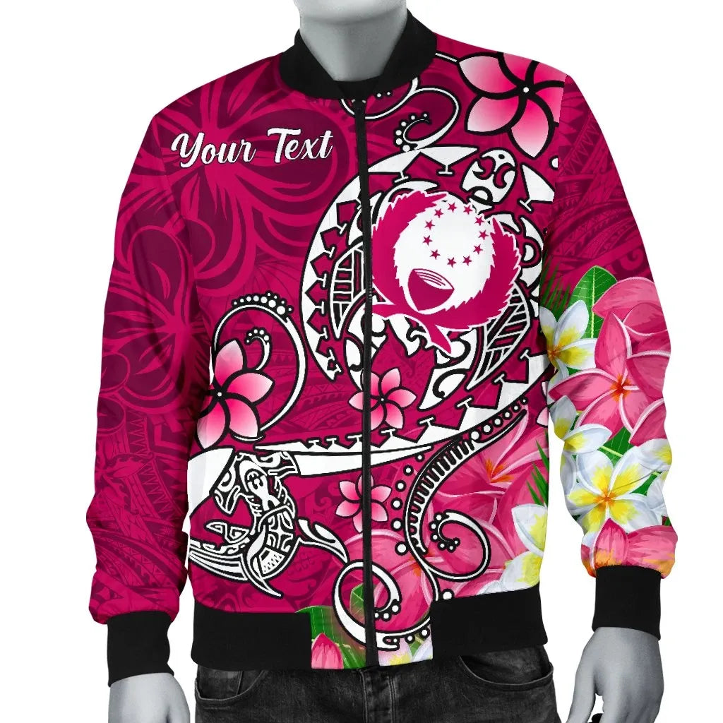 Pohnpei Custom Personalised Bomber Jacket - Turtle Plumeria (Pink)