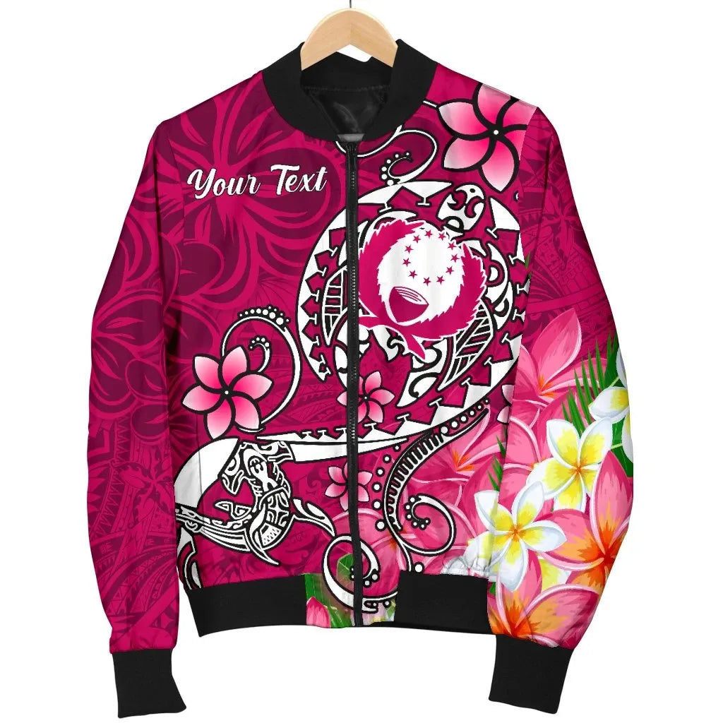 Pohnpei Custom Personalised Bomber Jacket - Turtle Plumeria (Pink)