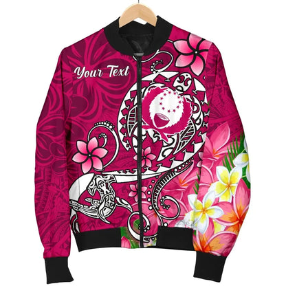 Pohnpei Custom Personalised Bomber Jacket - Turtle Plumeria (Pink)