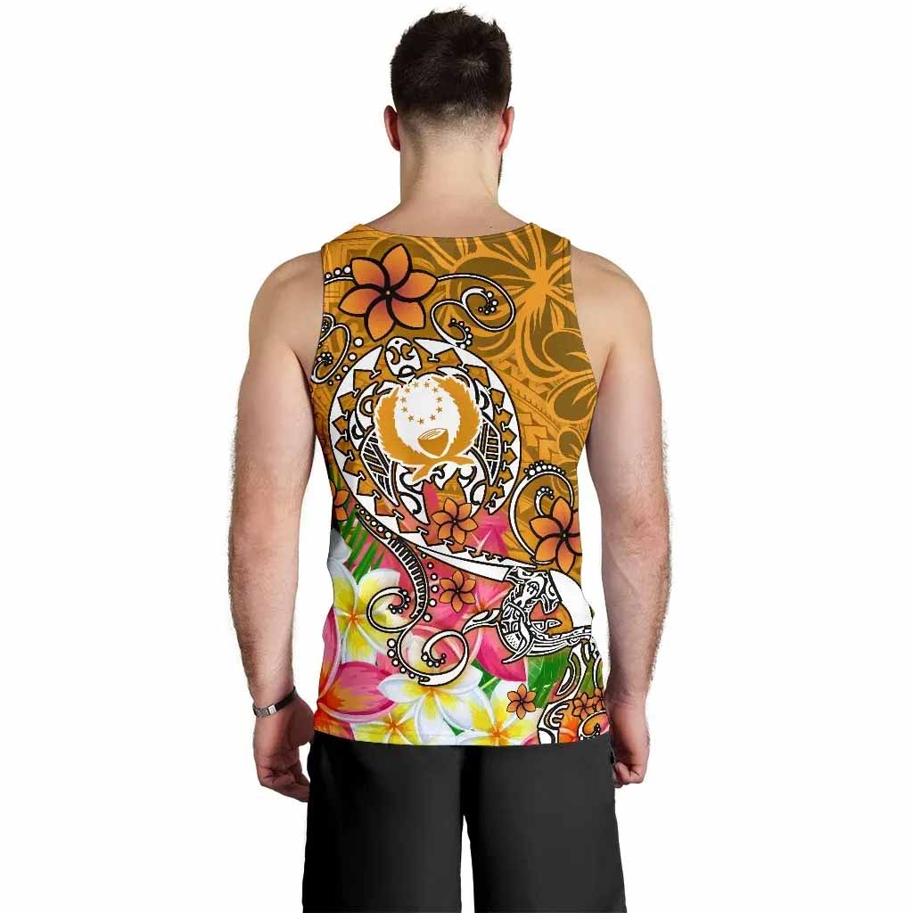 Pohnpei Custom Personalised Men Tank Top- Turtle Plumeria (Gold)