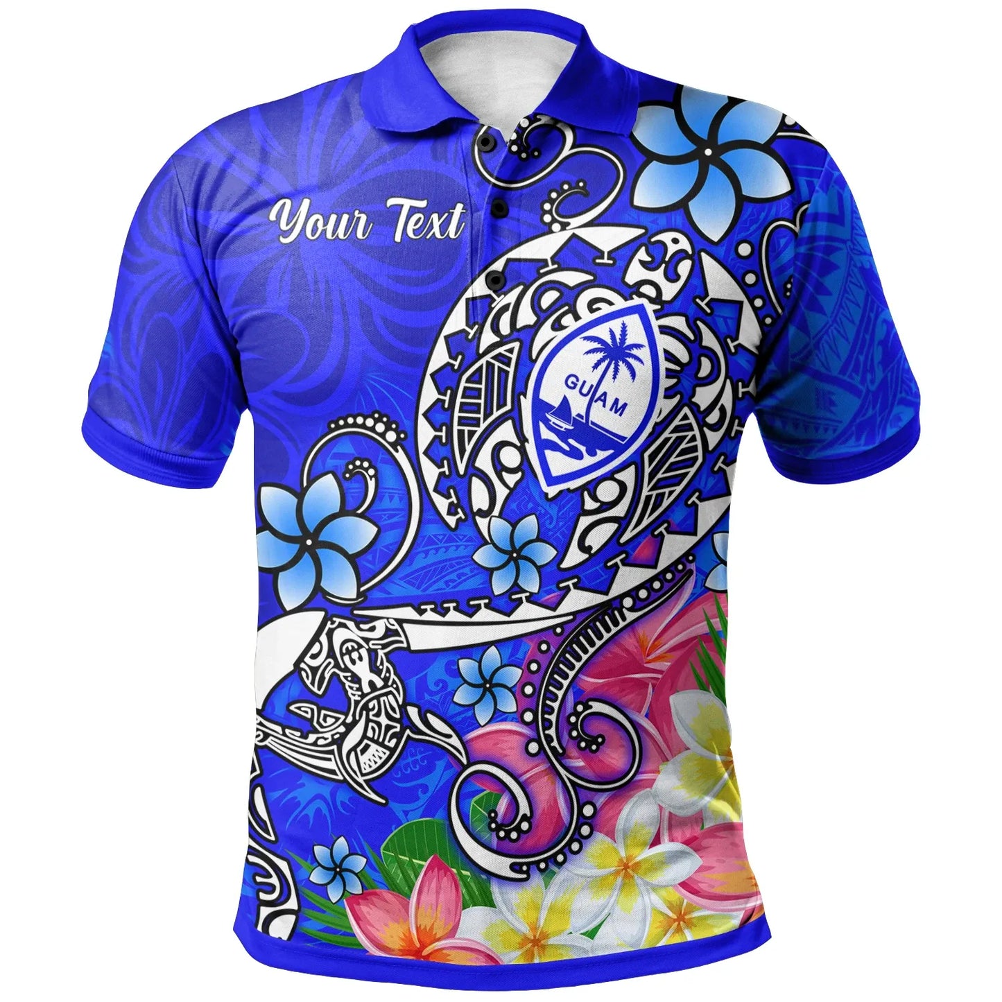 Guam Custom Personalised Polo Shirt - Turtle Plumeria (Blue)