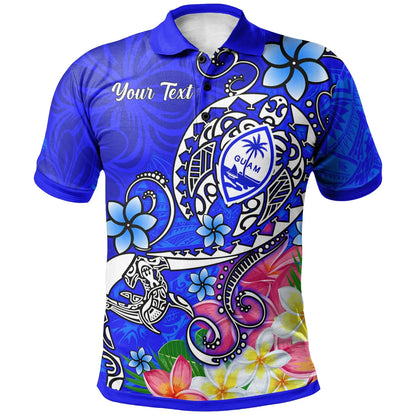 Guam Custom Personalised Polo Shirt - Turtle Plumeria (Blue)