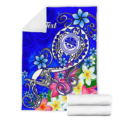 FSM Custom Personalised Premium Blanket - Turtle Plumeria (Blue)
