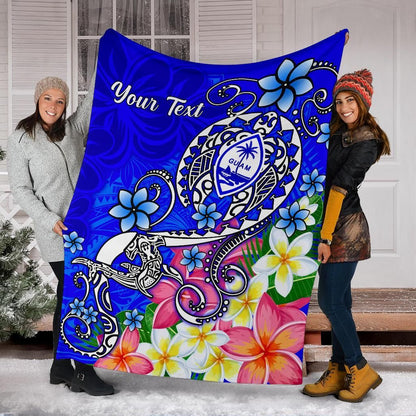 Guam Custom Personalised  Premium Blanket - Turtle Plumeria (Blue)