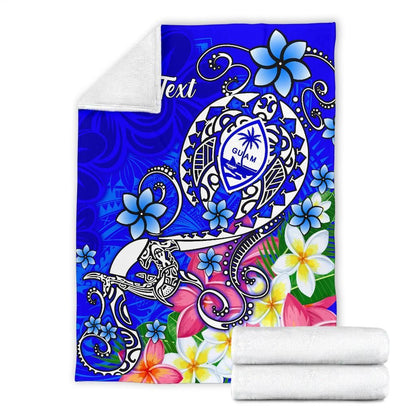 Guam Custom Personalised  Premium Blanket - Turtle Plumeria (Blue)