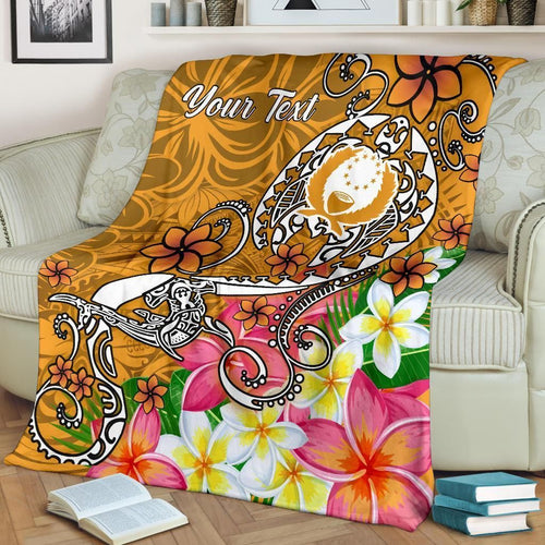 Pohnpei Custom Personalised Premium Blanket- Turtle Plumeria (Gold)