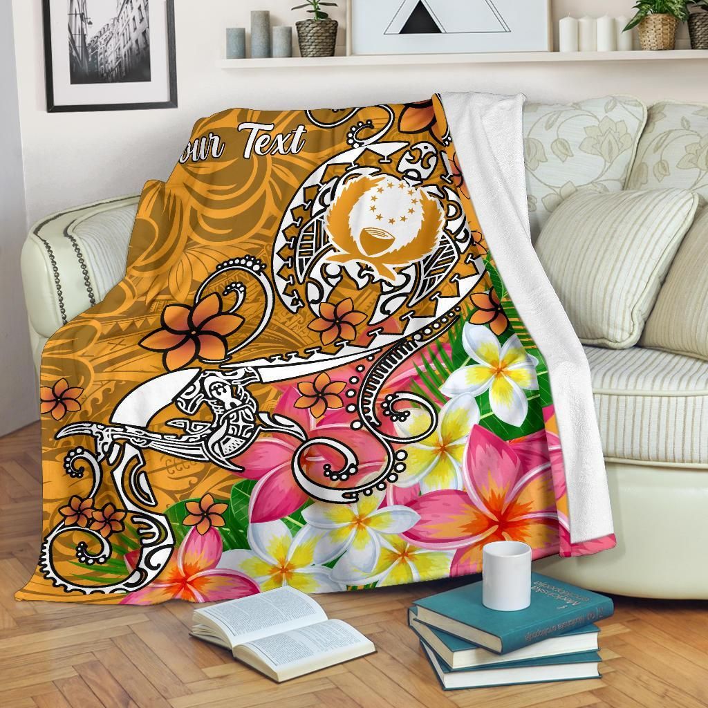 Pohnpei Custom Personalised Premium Blanket- Turtle Plumeria (Gold)