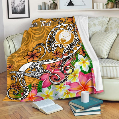 Pohnpei Custom Personalised Premium Blanket- Turtle Plumeria (Gold)