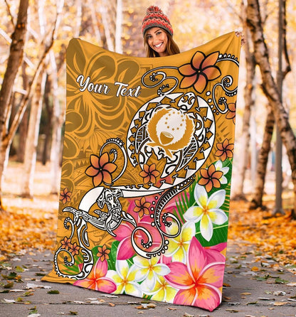 Pohnpei Custom Personalised Premium Blanket- Turtle Plumeria (Gold)