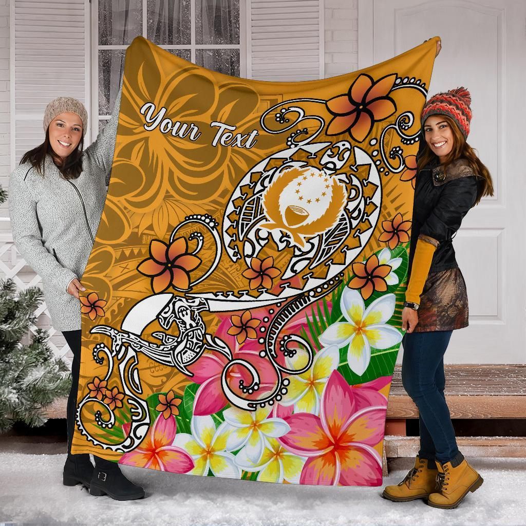 Pohnpei Custom Personalised Premium Blanket- Turtle Plumeria (Gold)