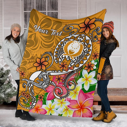 Pohnpei Custom Personalised Premium Blanket- Turtle Plumeria (Gold)