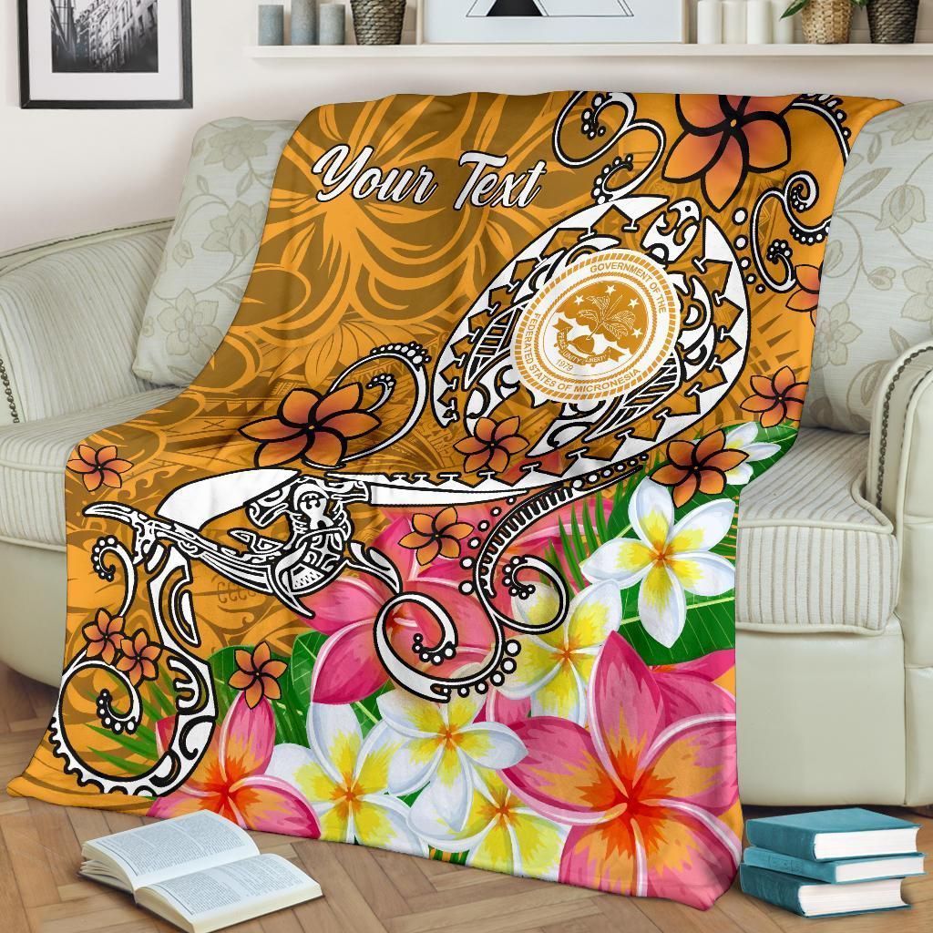 FSM Custom Personalised Premium Blanket - Turtle Plumeria (Gold)