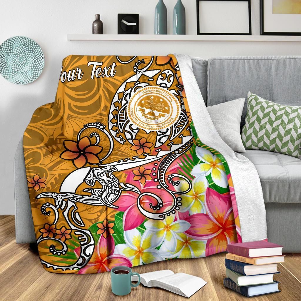 FSM Custom Personalised Premium Blanket - Turtle Plumeria (Gold)