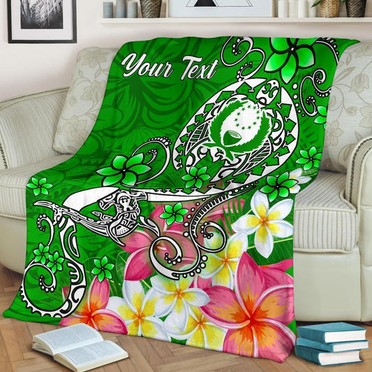 Pohnpei Custom Personalised Premium Blanket - Turtle Plumeria (Green)