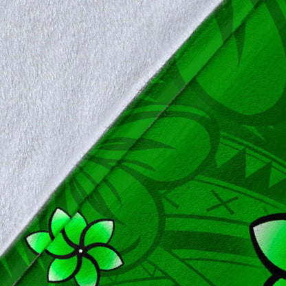 Pohnpei Custom Personalised Premium Blanket - Turtle Plumeria (Green)