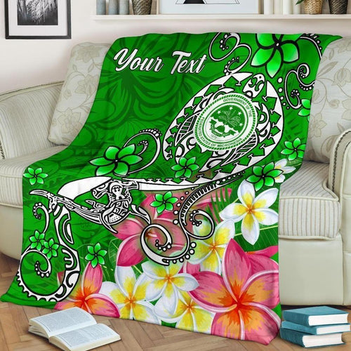 FSM Custom Personalised Premium Blanket - Turtle Plumeria (Green)