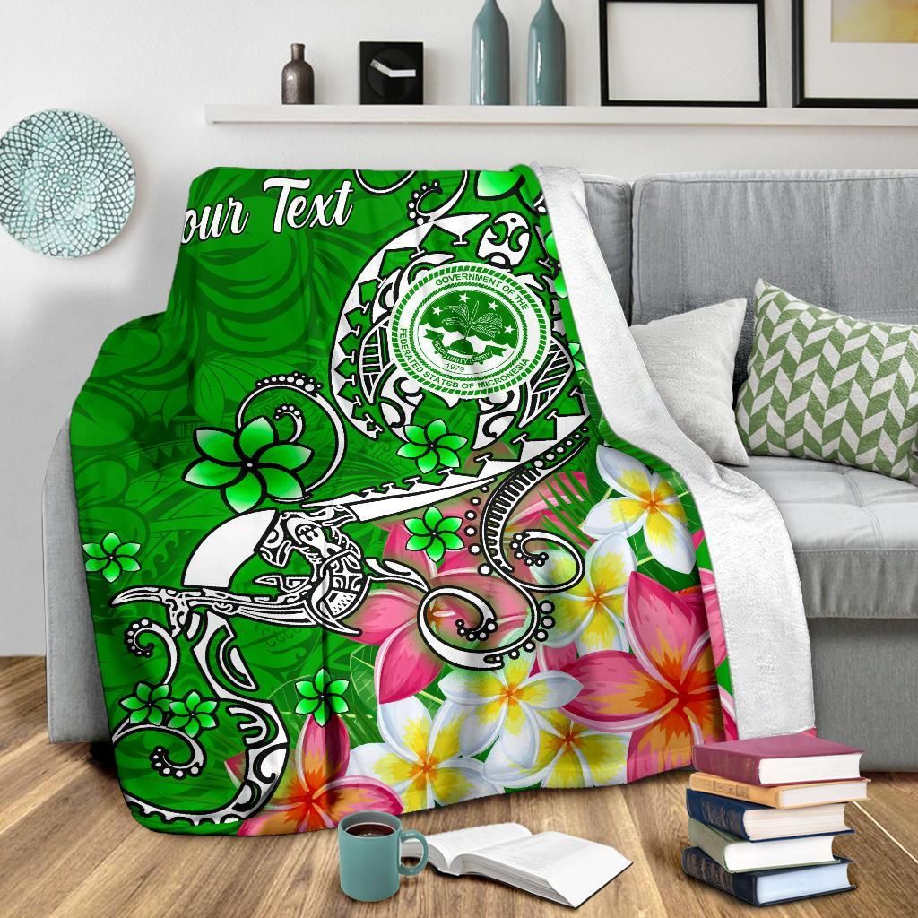 FSM Custom Personalised Premium Blanket - Turtle Plumeria (Green)