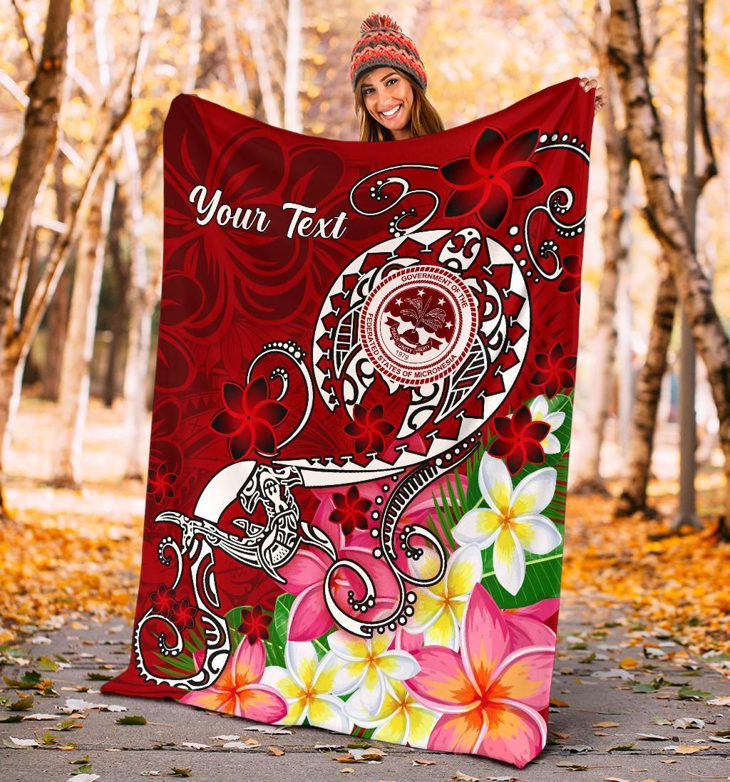 FSM Custom Personalised Premium Blanket - Turtle Plumeria (Red)