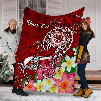 FSM Custom Personalised Premium Blanket - Turtle Plumeria (Red)