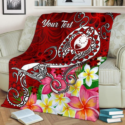 Pohnpei Custom Personalised Premium Blanket - Turtle Plumeria (Red)
