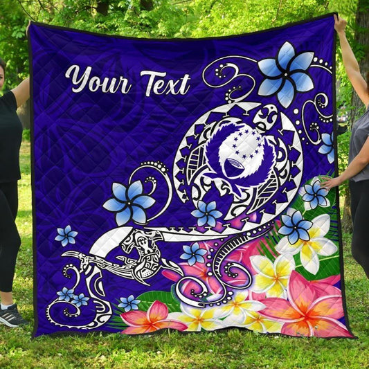 Pohnpei Custom Personalised Premium Quilt- Turtle Plumeria (Blue)