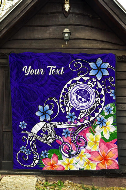 FSM Custom Personalised Premium Quilt - Turtle Plumeria (Blue)