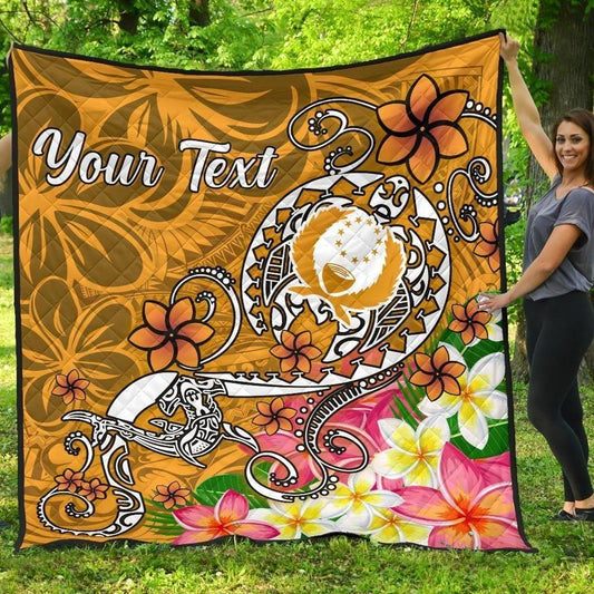 Pohnpei Custom Personalised Premium Quilt - Turtle Plumeria (Gold)