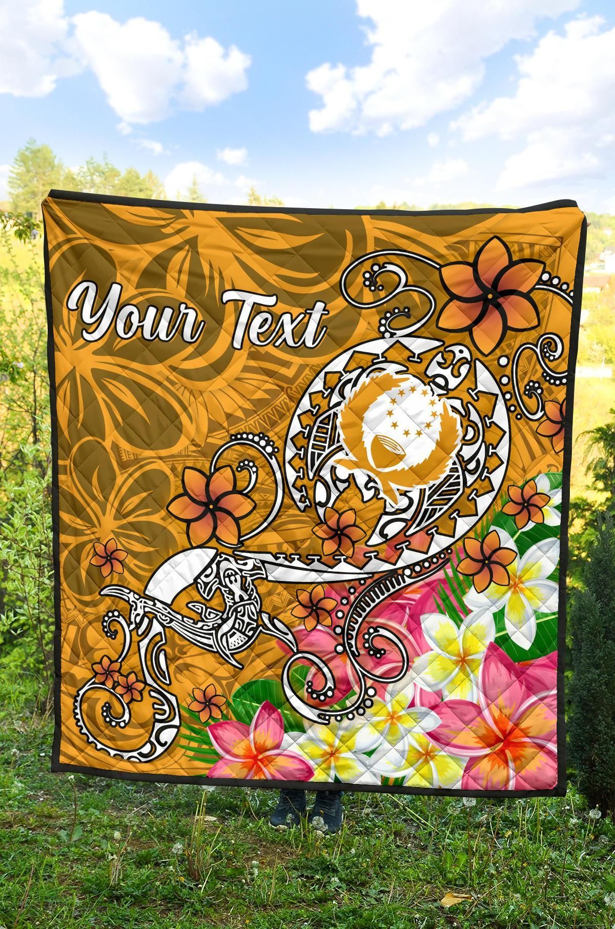 Pohnpei Custom Personalised Premium Quilt - Turtle Plumeria (Gold)