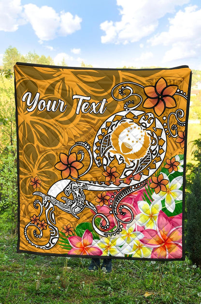 Pohnpei Custom Personalised Premium Quilt - Turtle Plumeria (Gold)