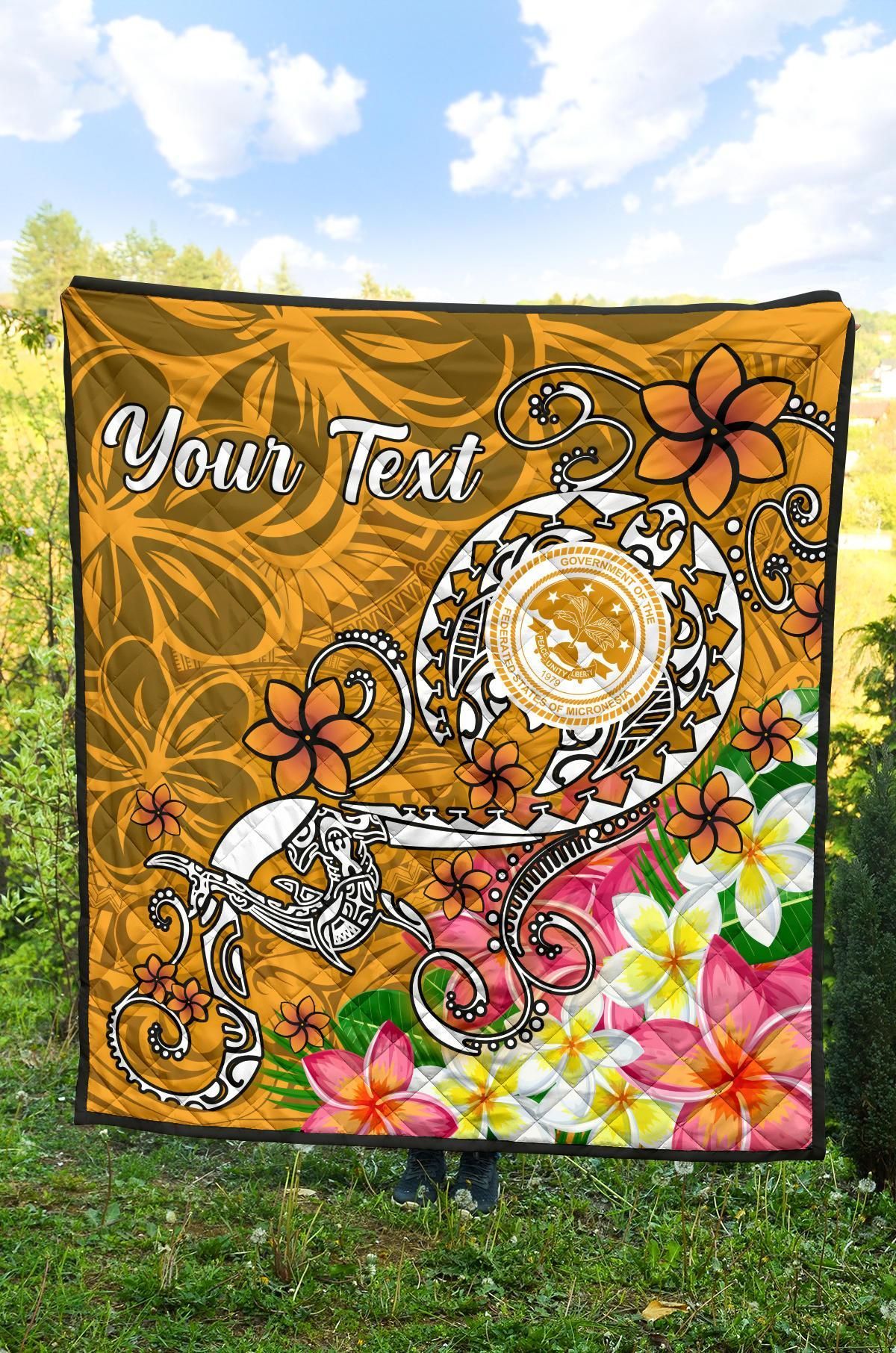 FSM Custom Personalised Premium Quilt - Turtle Plumeria (Gold)