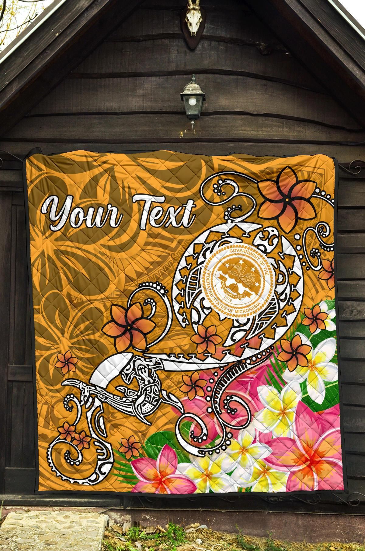 FSM Custom Personalised Premium Quilt - Turtle Plumeria (Gold)