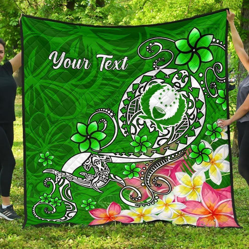 Pohnpei Custom Personalised Premium Quilt - Turtle Plumeria (Green)