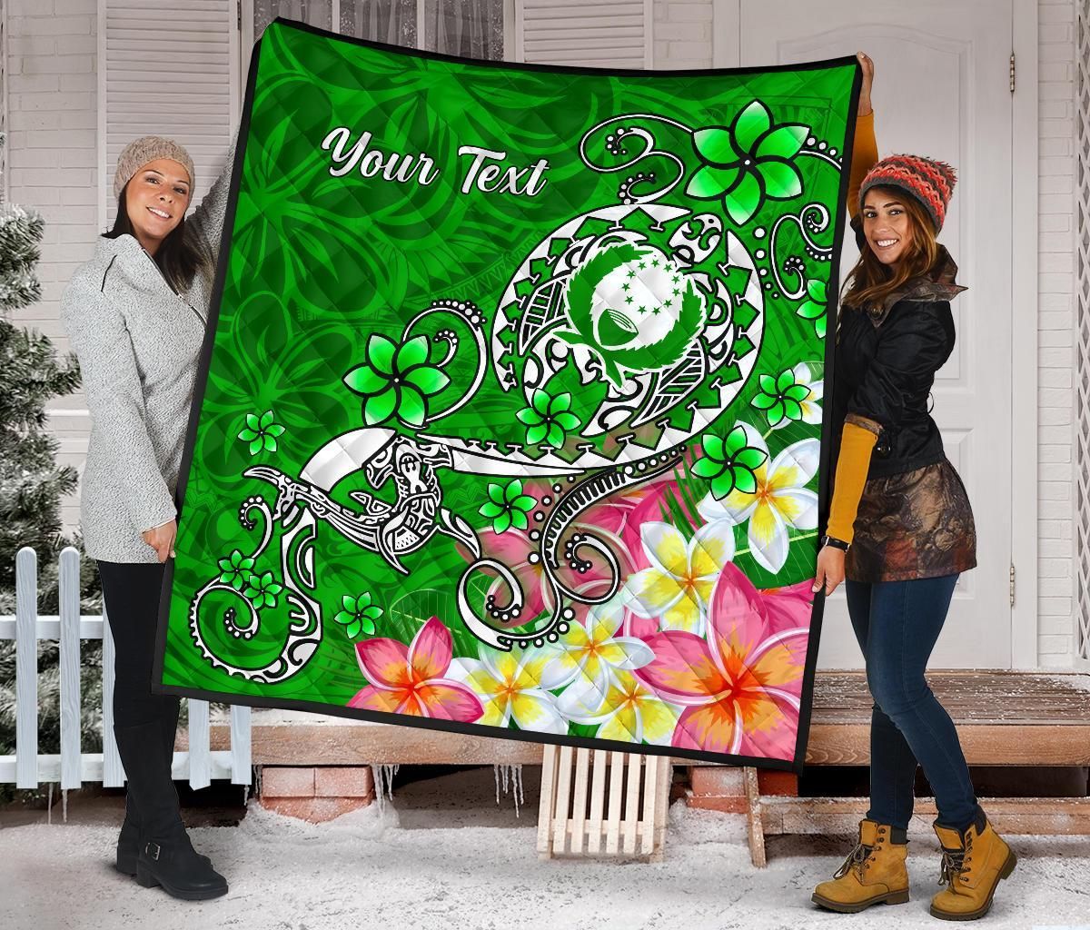Pohnpei Custom Personalised Premium Quilt - Turtle Plumeria (Green)