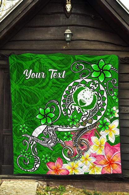 Pohnpei Custom Personalised Premium Quilt - Turtle Plumeria (Green)