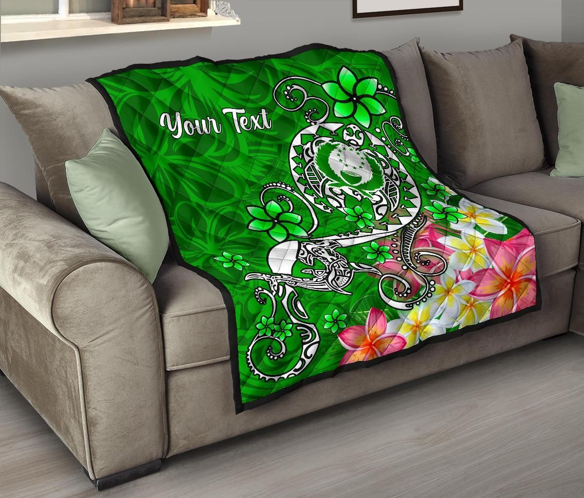 Pohnpei Custom Personalised Premium Quilt - Turtle Plumeria (Green)