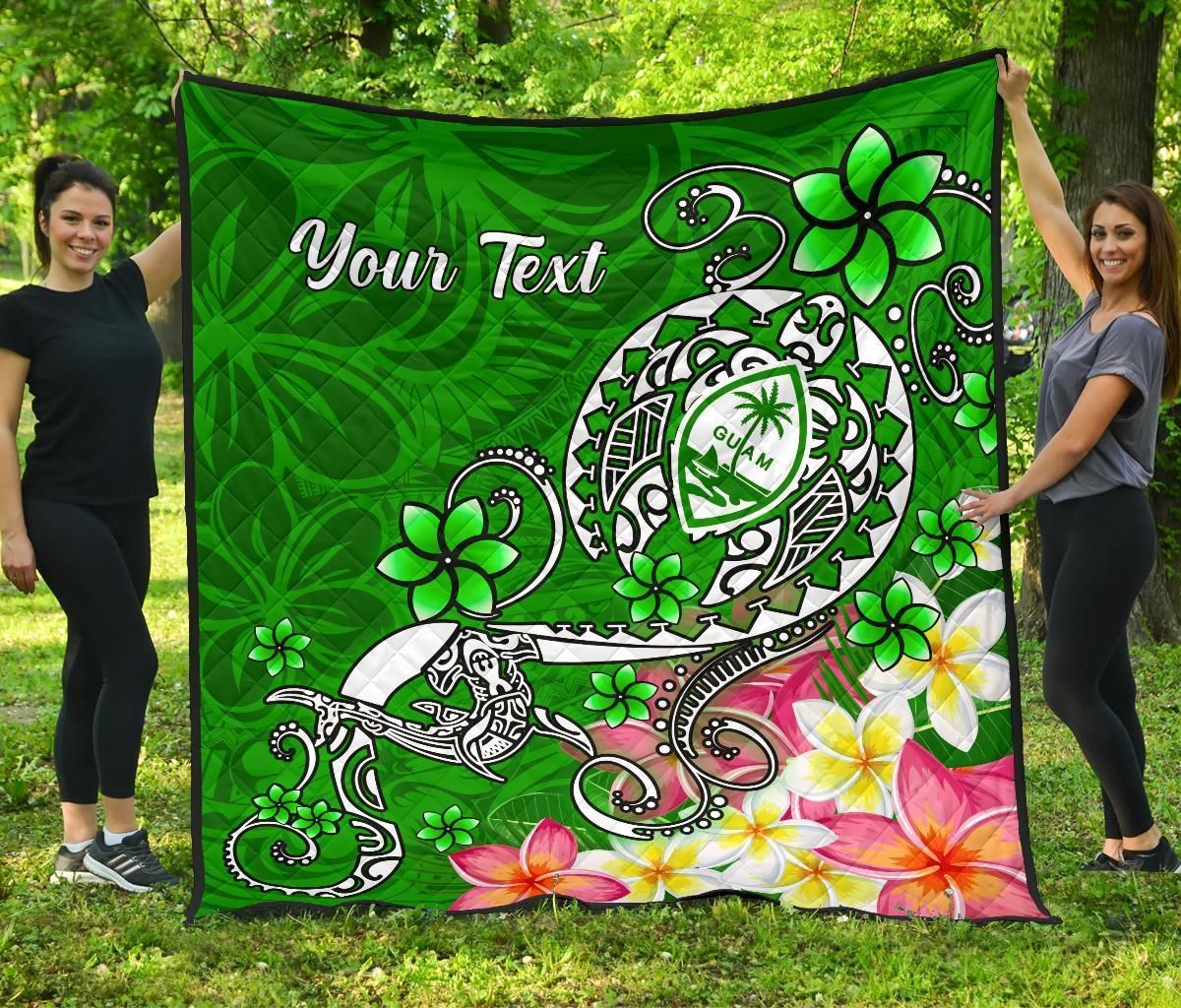 Guam Custom Personalised Premium Quilt - Turtle Plumeria (Green)