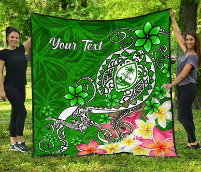 Guam Custom Personalised Premium Quilt - Turtle Plumeria (Green)