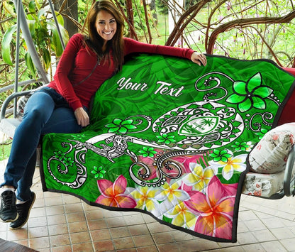 Guam Custom Personalised Premium Quilt - Turtle Plumeria (Green)