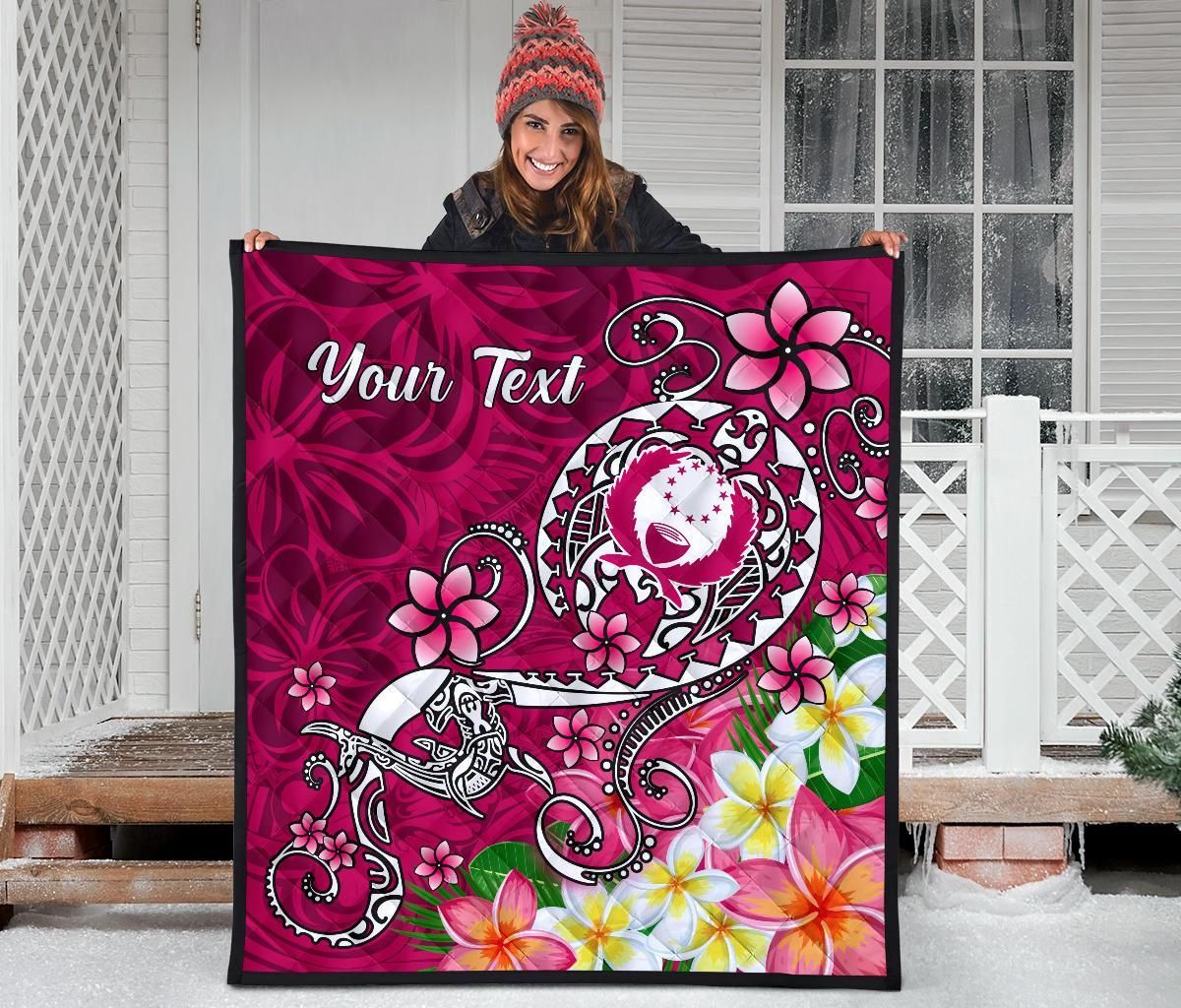 Pohnpei Custom Personalised Premium Quilt - Turtle Plumeria (Pink)