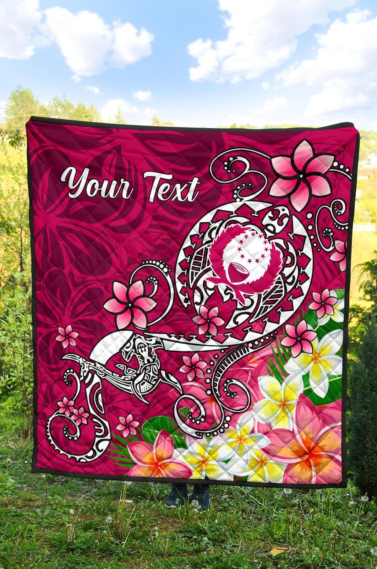 Pohnpei Custom Personalised Premium Quilt - Turtle Plumeria (Pink)