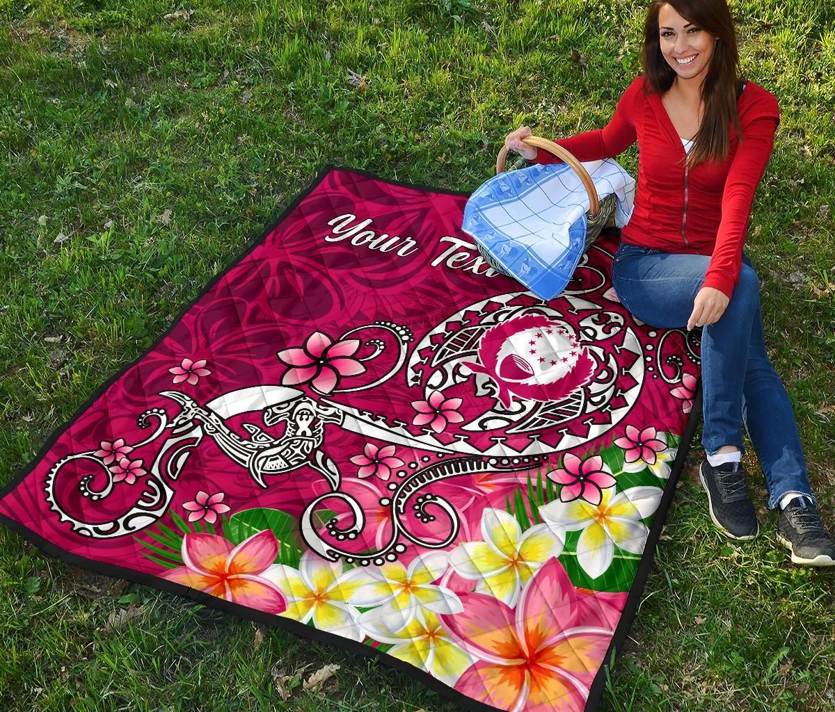 Pohnpei Custom Personalised Premium Quilt - Turtle Plumeria (Pink)