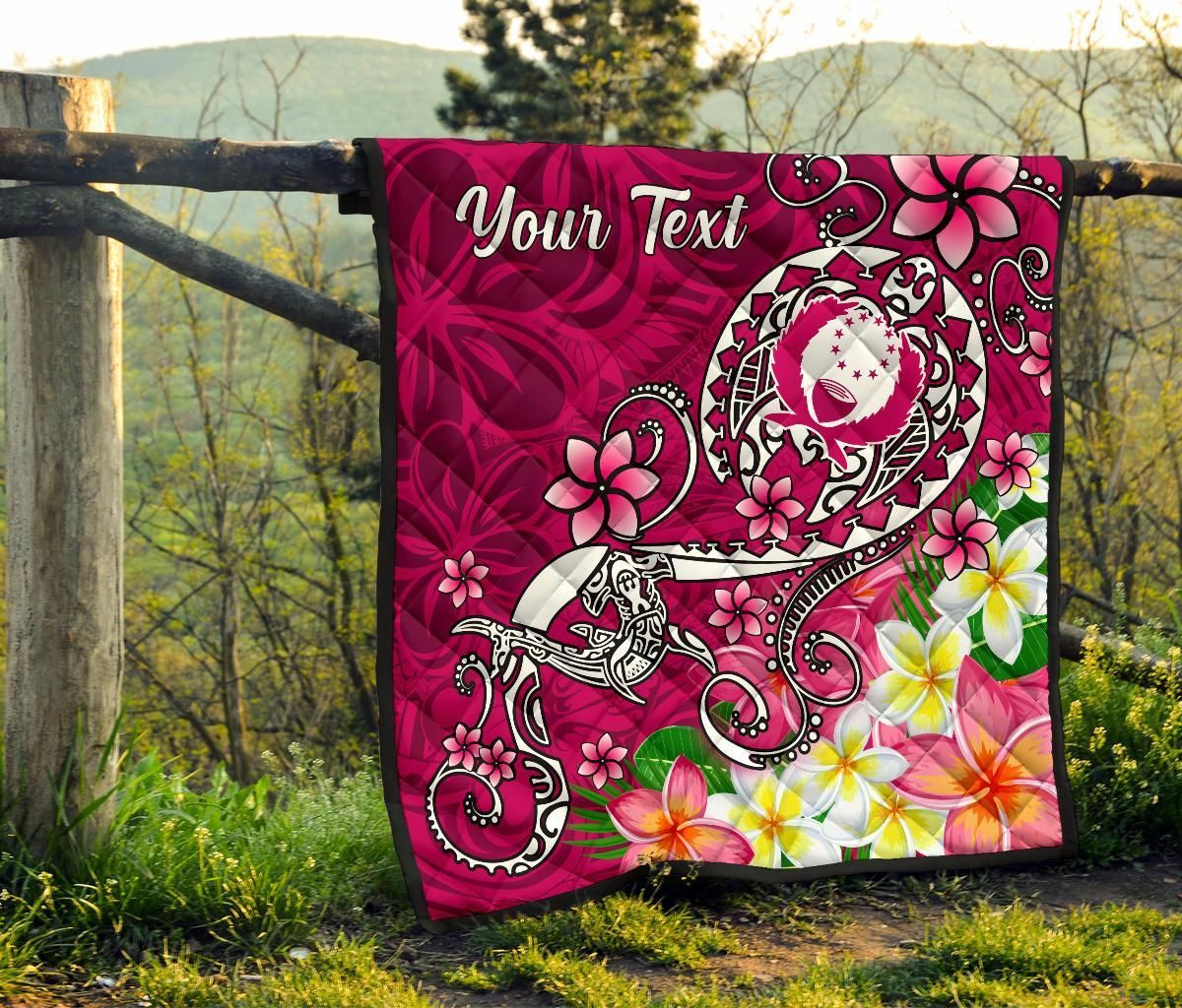 Pohnpei Custom Personalised Premium Quilt - Turtle Plumeria (Pink)