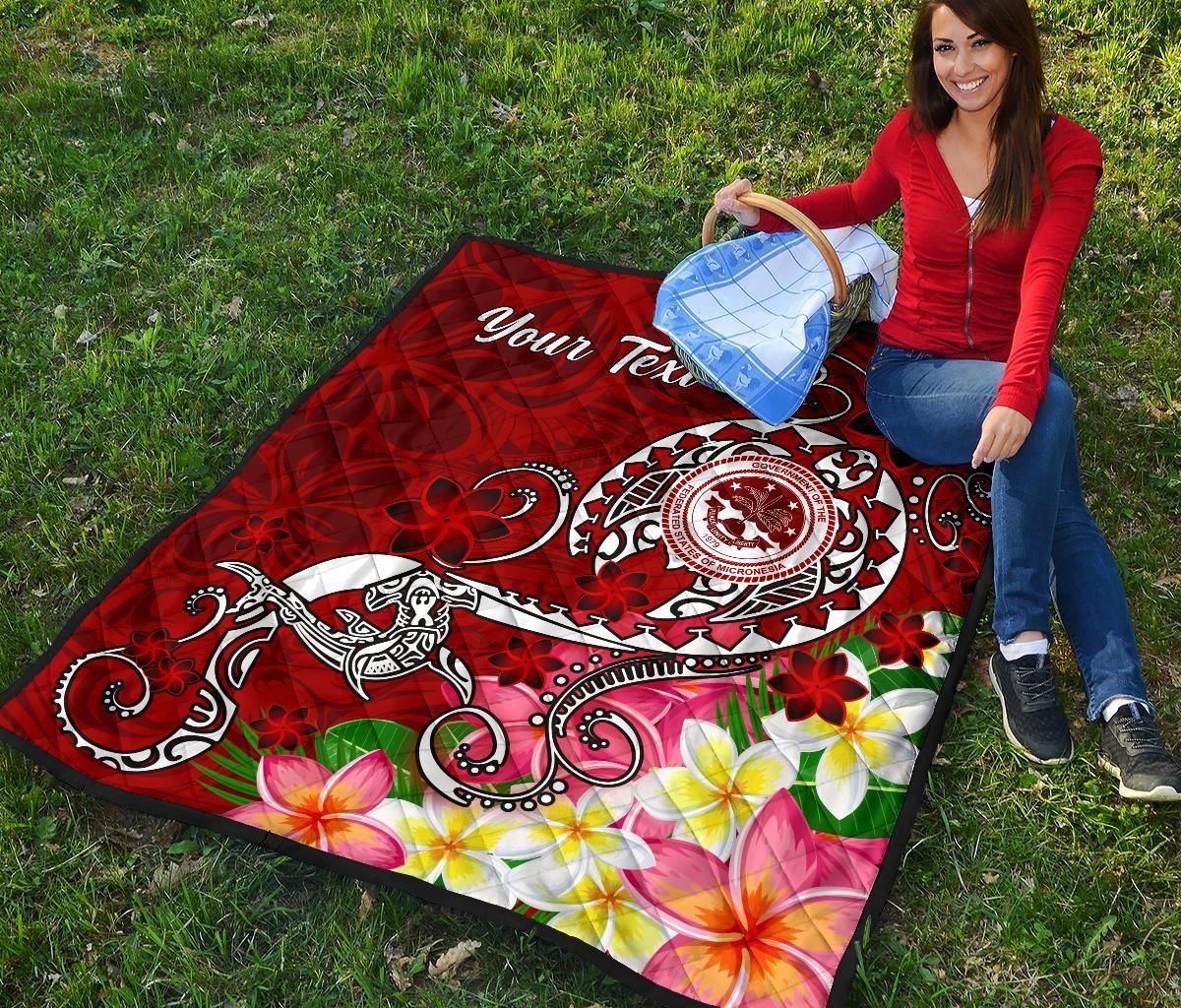 FSM Custom Personalised Premium Quilt - Turtle Plumeria (Red)