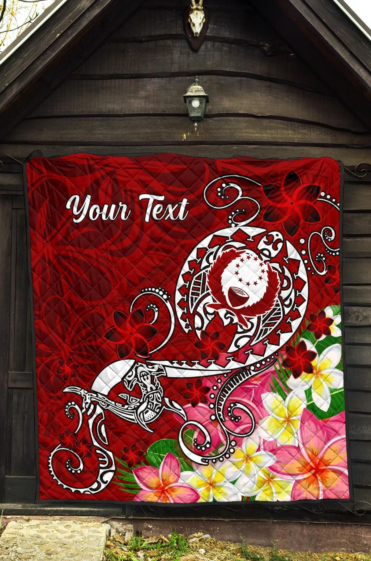 Pohnpei Custom Personalised Premium Quilt - Turtle Plumeria (Red)